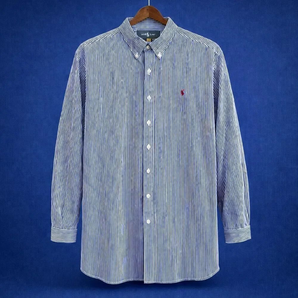 Polo Ralph Lauren Big Tall Blue White Striped Button Down Shirt 2XLT
